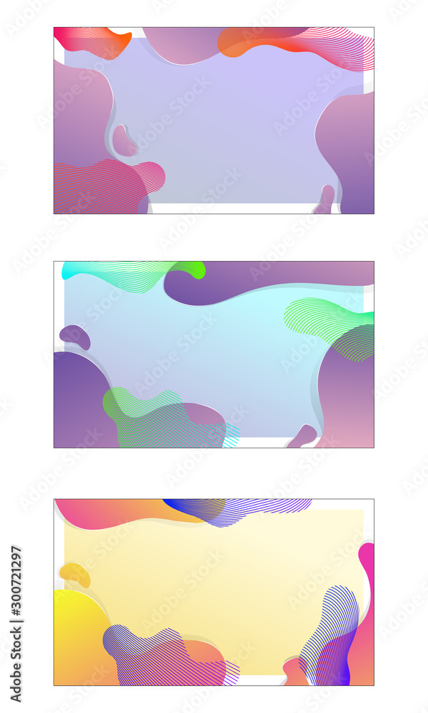 Fototapeta premium Set of violet abstract backgrounds. Vector elements with liquid color bubble badges. Fluid isolated abstract gradient shapes for modern design. Concept of dynamic composition for banners.