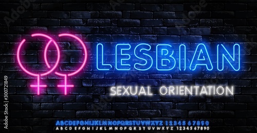 Lesbian neon icons set. Sexual orientation concept, collection light signs. Sign boards, light banner. Neon isolated icon, emblem, design template. Vector Illustration