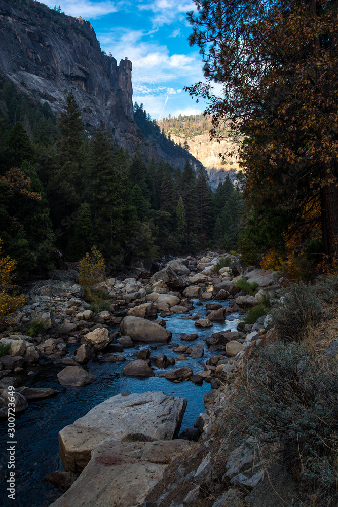 River and stones. Calm Merced river is in the Yosemite Park.  