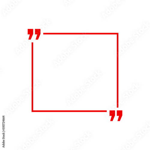 Quotation blank template in red quotes isolated on White. Creative banner illustration with blank quotation frame with quotes. Minimalistic modern empty template typography design wisdom or motivation