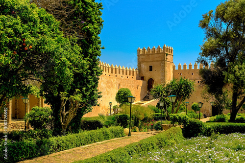 View of the Andalusian Gardens in The Kasbah of the Udayas ancient fortress in Rabat in Morocco