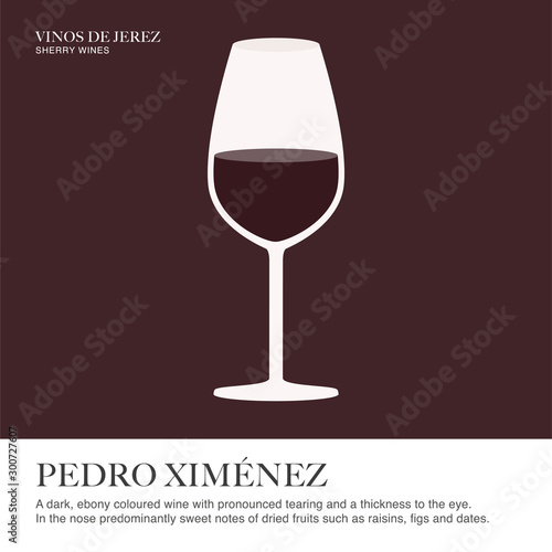 Pedro Ximenez spec sheet. Sherry wine. Illustrated guide for bars, restaurants, tourist guides, encyclopedias… photo