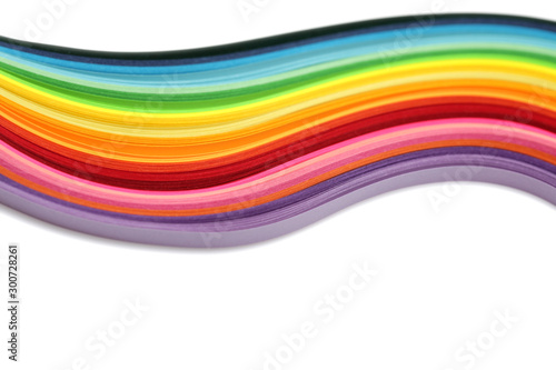 Abstract gradient rainbow color wave curl strip paper background.