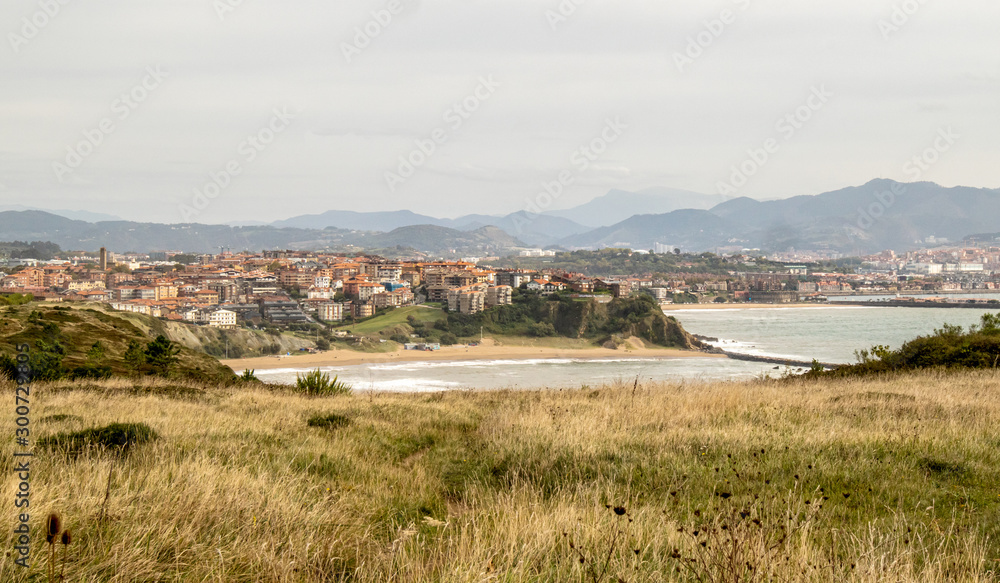 Beautiful mountain landscape by the sea near Getxo town in Basque Country, Spain