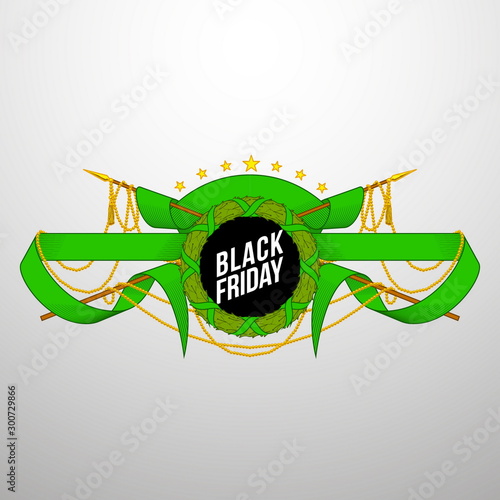 Sticker for mega-sale "Black Friday". Black Friday discount poster. Annual Christmas sales season. Big discounts in retail and online stores (up to 50%). Friday, November 29, 2019