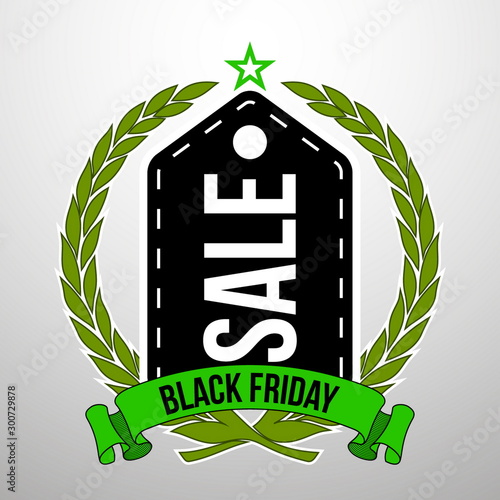 Sticker for mega-sale "Black Friday". Black Friday discount poster. Annual Christmas sales season. Big discounts in retail and online stores (up to 50%). Friday, November 29, 2019