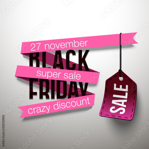 Sticker for mega-sale "Black Friday". Black Friday discount poster. Annual Christmas sales season. Big discounts in retail and online stores (up to 50%). Friday, November 29, 2019