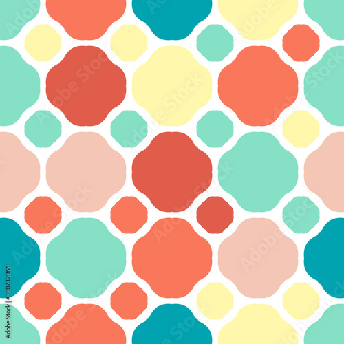 Bright seamless pattern with colorful geometric shapes.