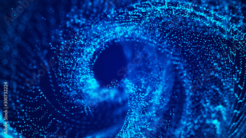 Futuristic particles background. Digital background with connected blue dots. Big data visualization. 3d rendering.