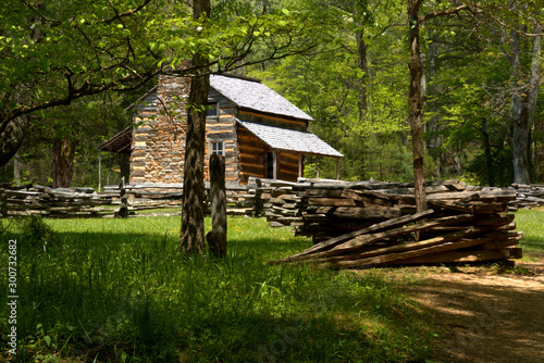 Rustic log cabin in Cades Cove in Rocky Mountain National Park