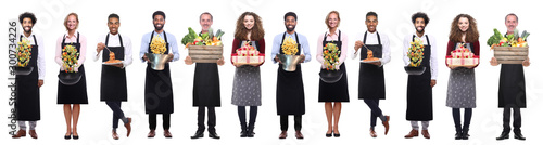 People with food in front of a white background