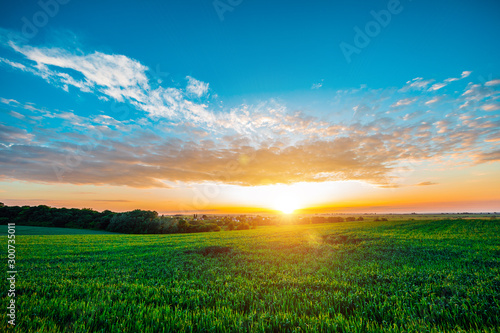 Green Field and Beautiful Sunset..