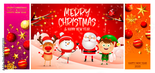 Merry Christmas red, orange banner set with Santa © PCH.Vector