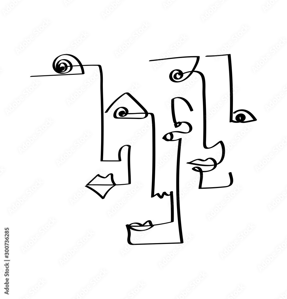 Set of abstract face one line drawing. Portrait minimalistic style. Fine one line drawing abstract face. One line drawing abstract faces. Modern continuous line art Set of abstract face one line drawing. Portrait minimalistic style. Fine one line drawing abstract face. One line drawing abstract faces. Modern continuous line art