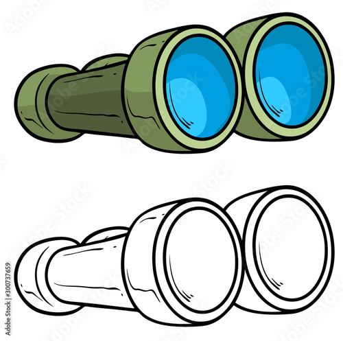 Cartoon wooden marine binoculars. Isolated on white background. Vector icon for coloring. photo