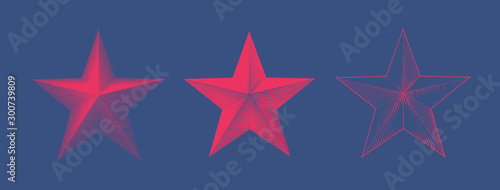 Three style of vintage engraving Christmas star isolated on blue BG