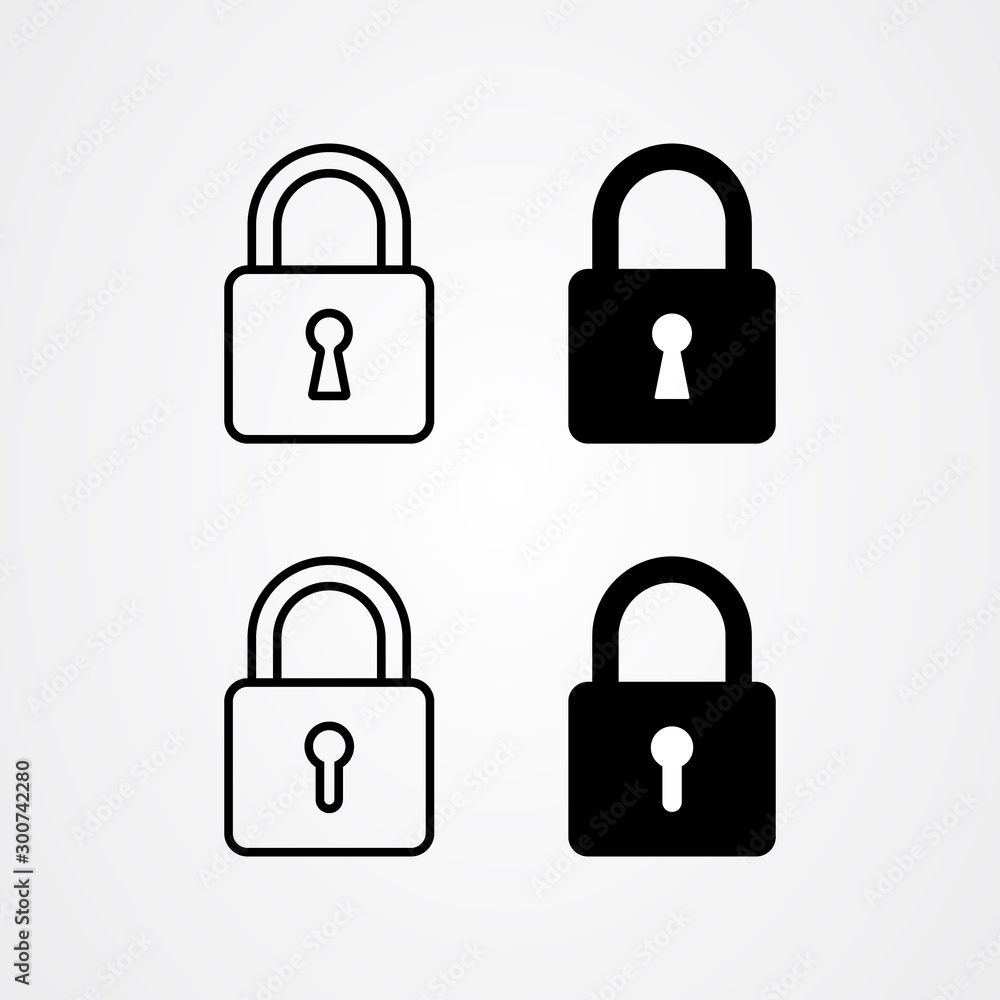 Set of padlock or lock icon vector. Safe and security symbol.