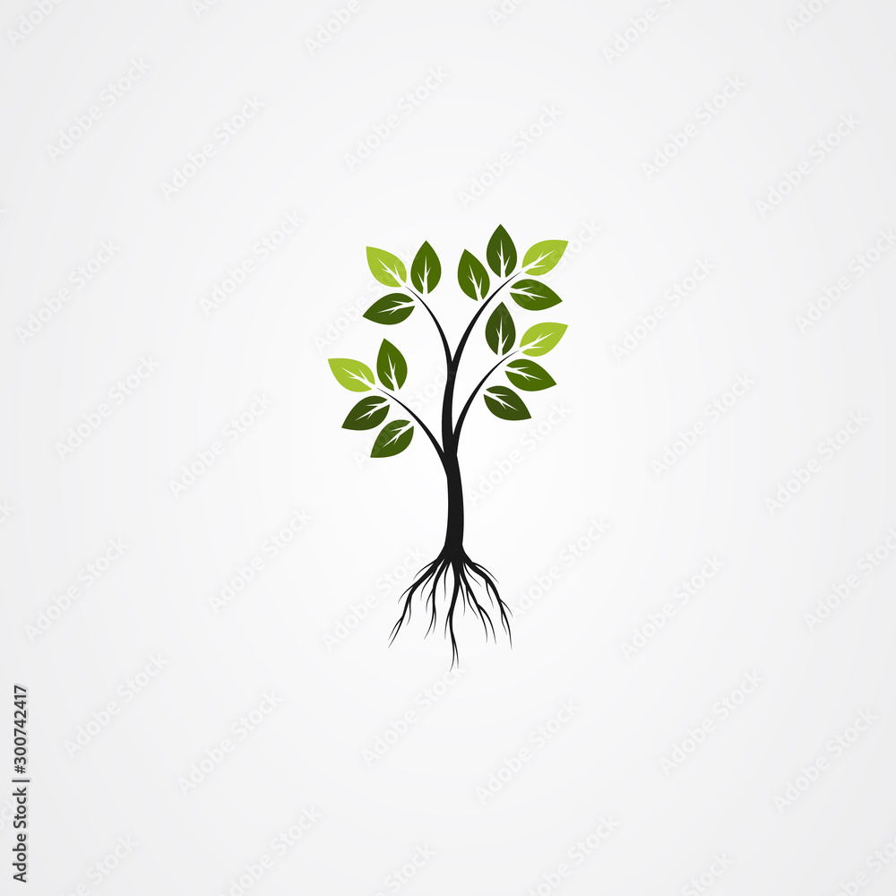 Obraz premium Tree with the roots, green spring tree vector illustration.