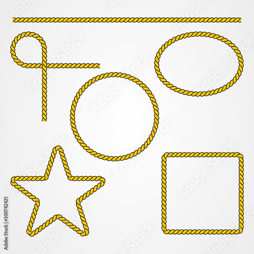Set of decorative elements of the rope. Vector illustration