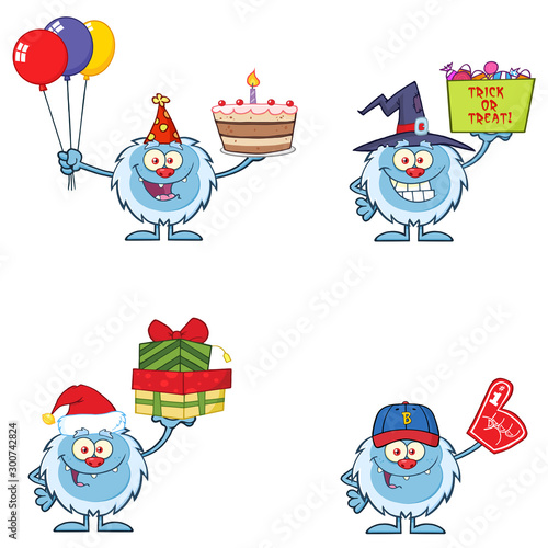 Cute Yeti Cartoon Mascot Character Set 13. Vector Collection Isolated On White Background