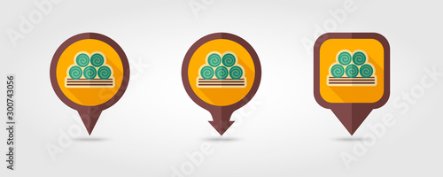 Round hay bales flat vector pin map icon