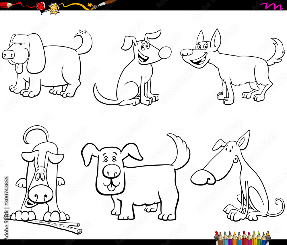 cartoon dogs characters coloring book page