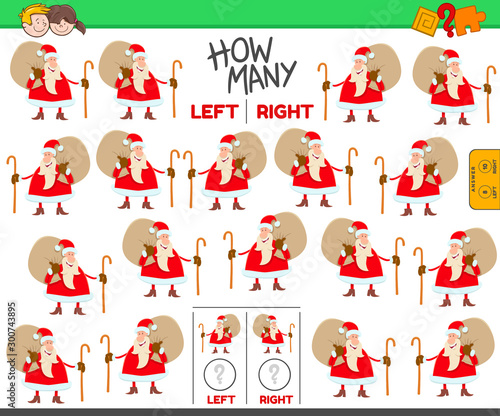 counting left and right pictures of cartoon Santa Claus