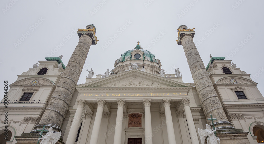 Front of the monumental church in Vienna.