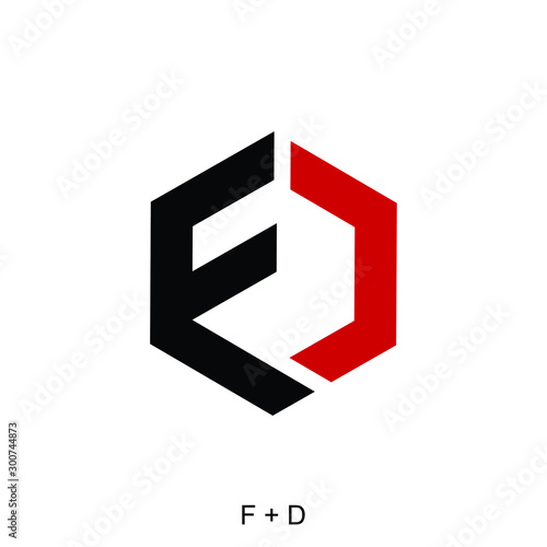 letter F and D in hexagon ready to use