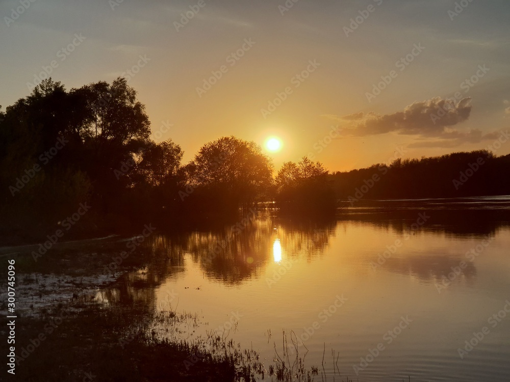 River landscape at sunset