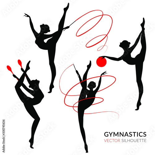 Silhouettes of a gymnastic girl. Vector illustration on white background