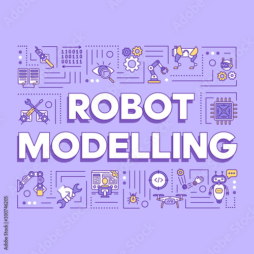 Robot modelling word concepts banner. Artificial intelligence and cybernetics. Robotization. Presentation, website. Isolated lettering typography idea with linear icons. Vector outline illustration