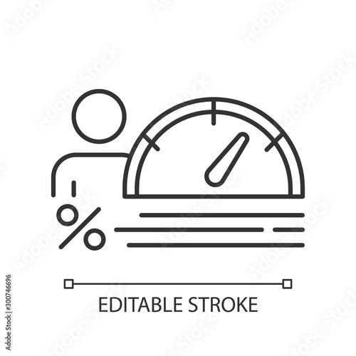 Credit score linear icon. Increasing interest rate diagram. Finances infographic. Economy chart with arrow. Thin line illustration. Contour symbol. Vector isolated outline drawing. Editable stroke
