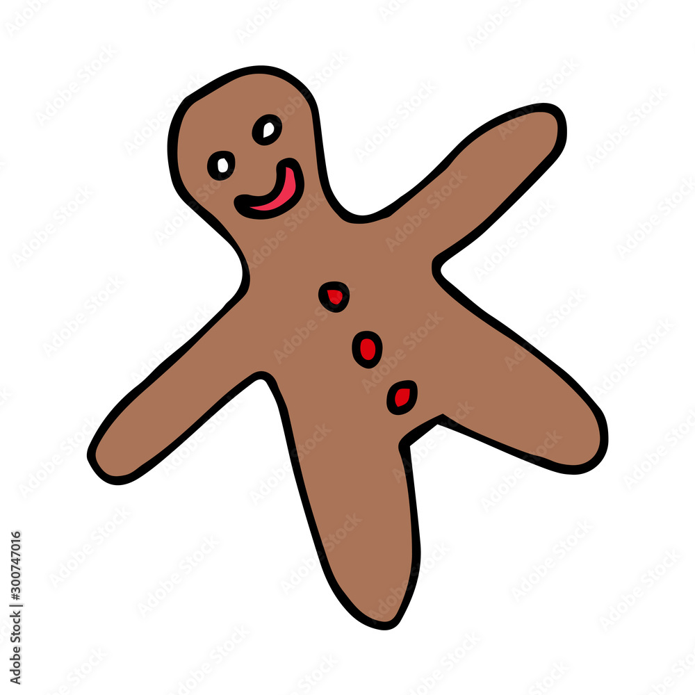 Ginger bread man. Colorful outline on white background. Picture can be used in christmas and new year greeting cards, posters, flyers, banners, logo etc. Vector illustration. EPS10 Ginger bread man. Colorful outline on white background. Picture can be used in christmas and new year greeting cards, posters, flyers, banners, logo etc. Vector illustration. EPS10