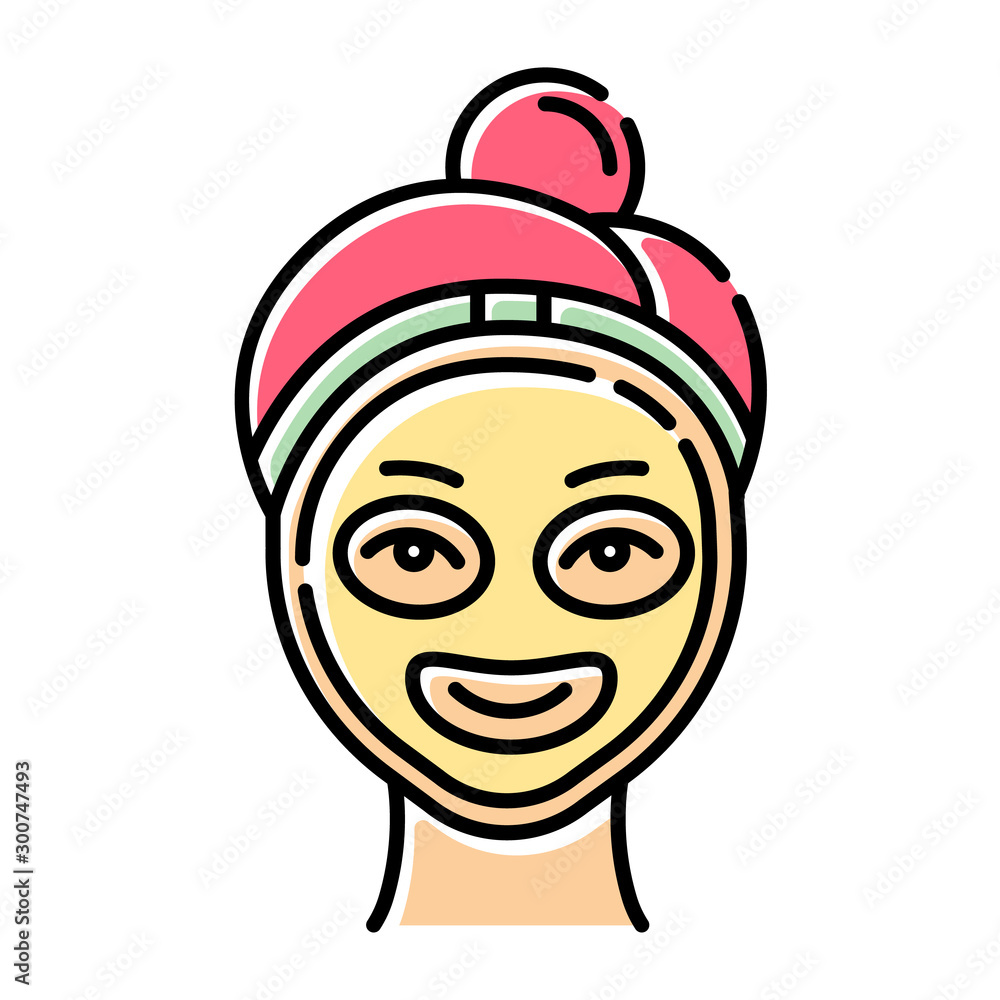 Vitamin C mask color icon. Skin care procedure. Facial beauty treatment. Using liquid mask. Exfoliating and moisturizing effect. Dermatology, cosmetics, makeup. Isolated vector illustration Vitamin C mask color icon. Skin care procedure. Facial beauty treatment. Using liquid mask. Exfoliating and moisturizing effect. Dermatology, cosmetics, makeup. Isolated vector illustration