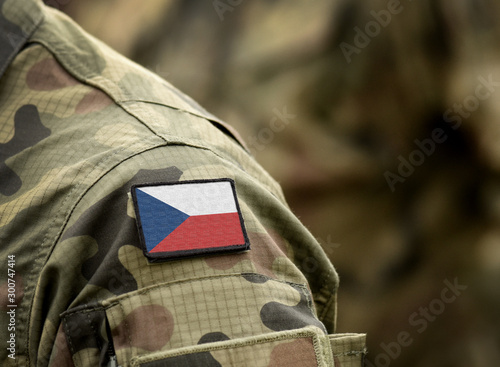 Flag of Czech Republic on military uniform. Army, troops, soldiers. Collage.