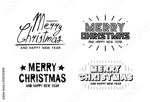 Set of Merry Christmas and Happy New Year text. Isolated on White background