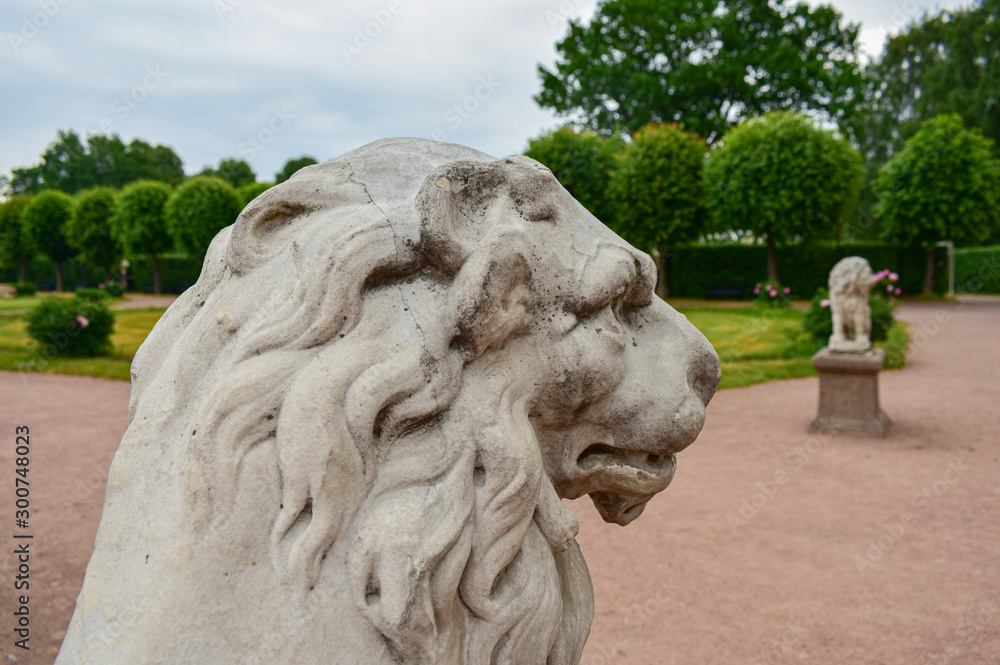 Lion sculpture in the Park. Selective focus