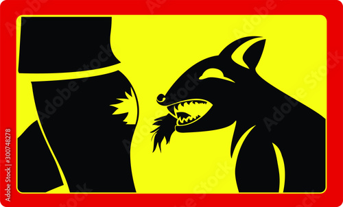 Danger sign beware of the dog red and yellow rectangle