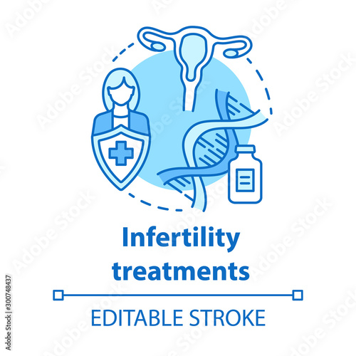 Infertility treatments concept icon. Reproductive system health idea thin line illustration. Women healthcare, pregnancy, gynecology, IVF. Vector isolated outline drawing. Editable stroke