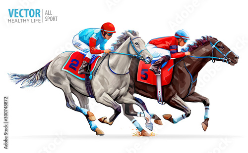 Tableau sur toile Two racing horses competing with each other
