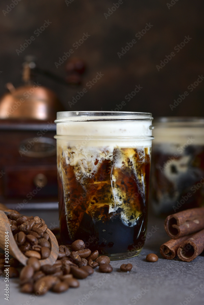 Iced coffee in a mason jars. Iced coffee in a mason jars.