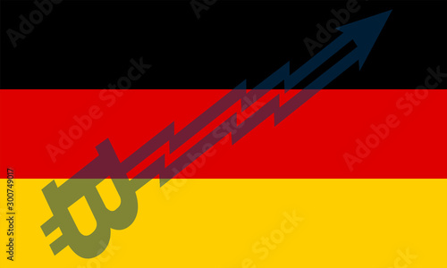 Flag of Germany and bitcoin arrow graph going up