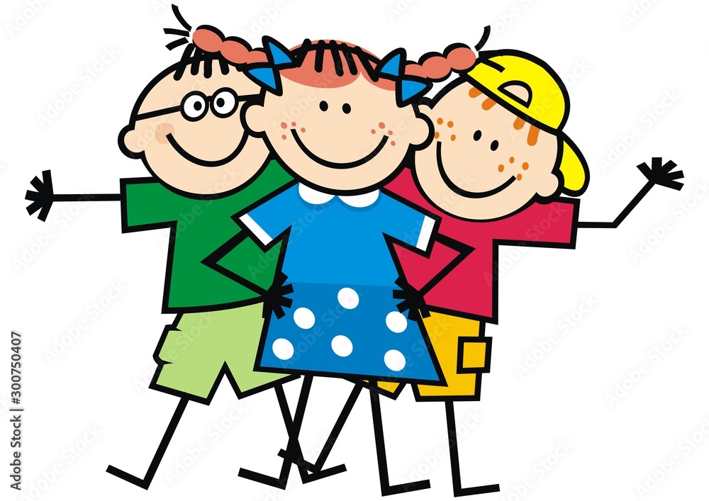 Three little friends, happy kids, vector illustration Three little friends, happy kids, vector illustration