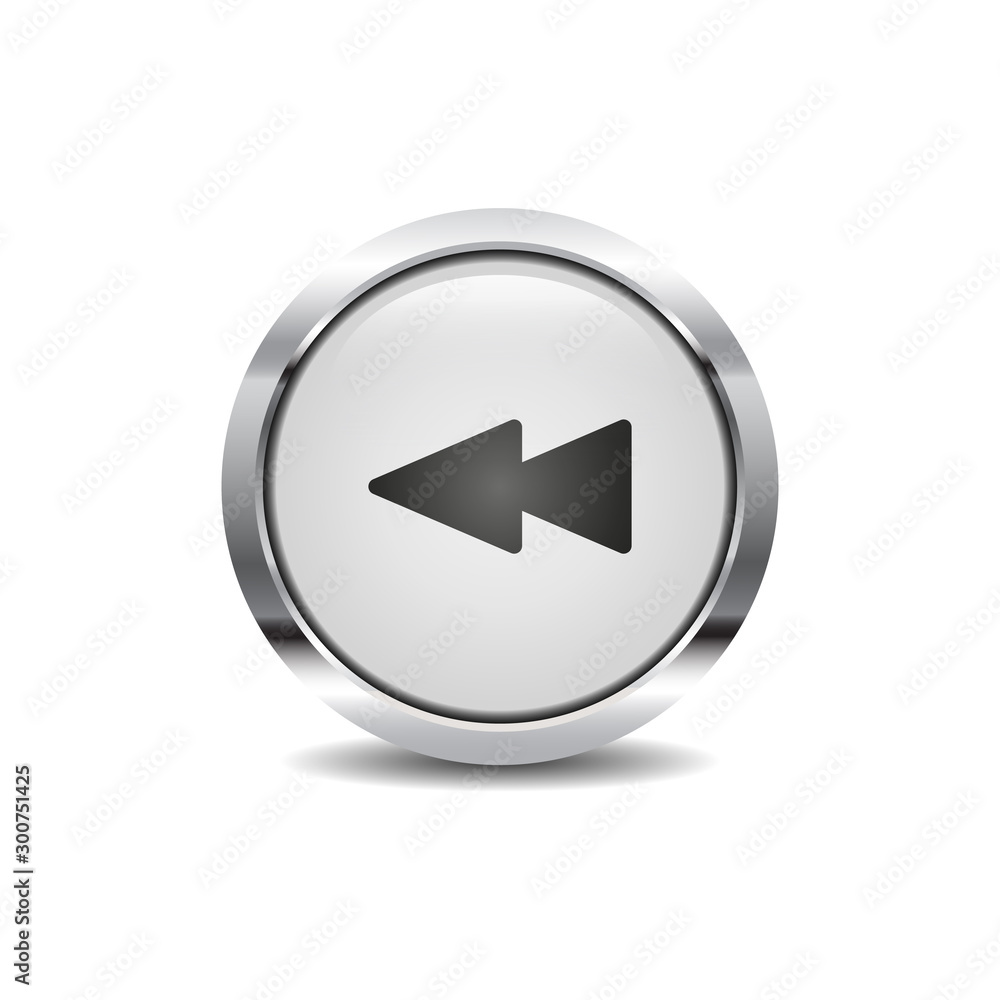 Rewind icon vector image round 3d button with metal frame Rewind icon vector image round 3d button with metal frame