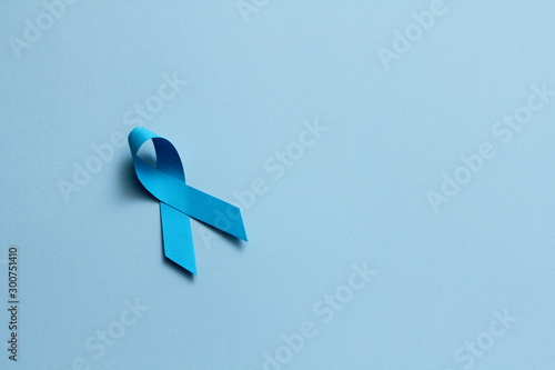 Blue ribbon. November month health check. Prevention of prostatitis. Cancer Awareness. No Shave Month. Hope and help. photo