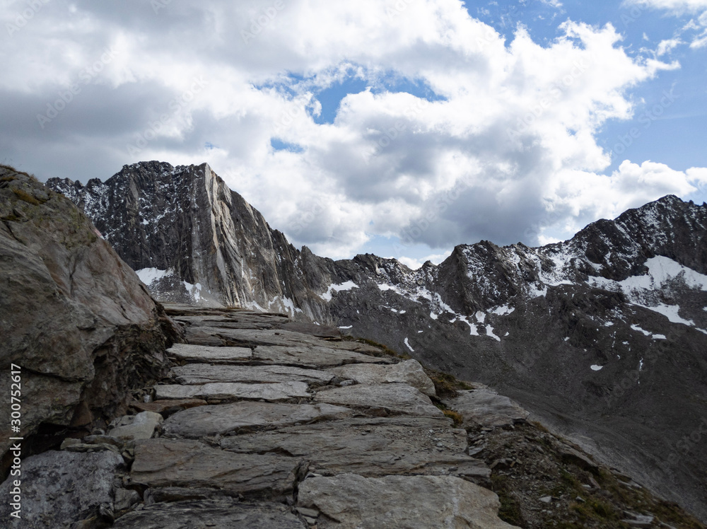 Stone stairway leading up to alpine terrain