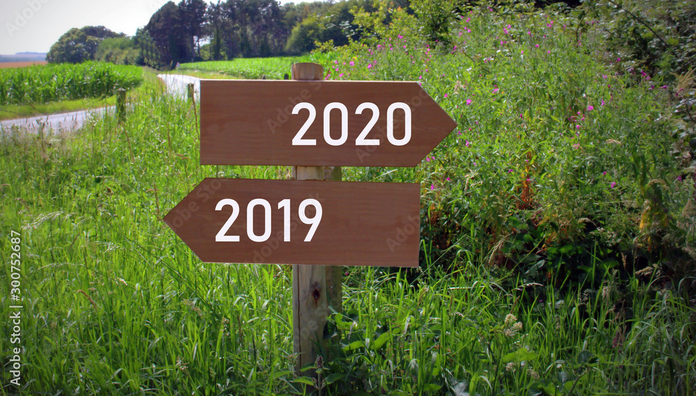 2019, 2020 ,panneau de signalisation ,concept ,passé, futur