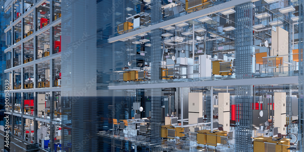 Conceptual visualization of the BIM model of the office building