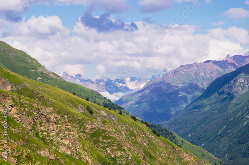 Mountain landscape. Elbrus region, Elbrus, mountains in the summer. Mountains of the Greater Caucasus from Mount Elbrus